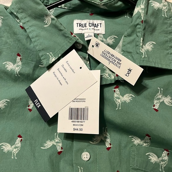 Men’s Large True Craft short sleeve “No tuck” button down, green, NWT - Picture 3 of 5
